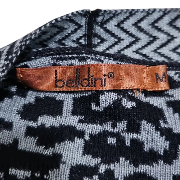 Belldini Medium Black Cheetah Chevron Print Longline Open Cardigan Sweater Cozy - Picture 4 of 7